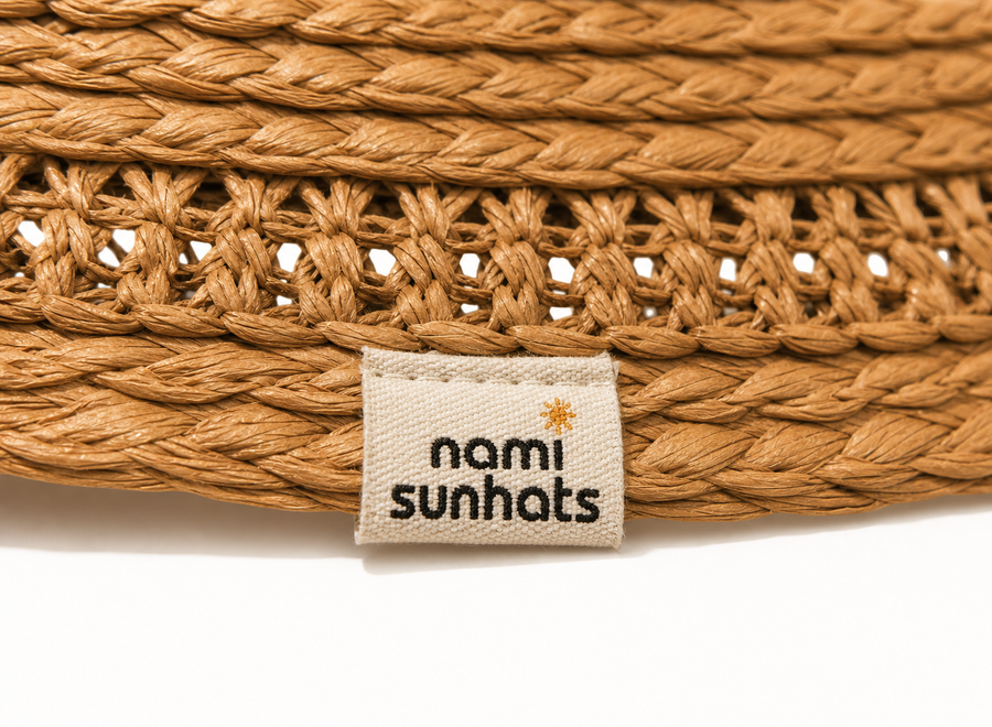 Woven raffia brim edge with the stitched Nami Sunhats label
