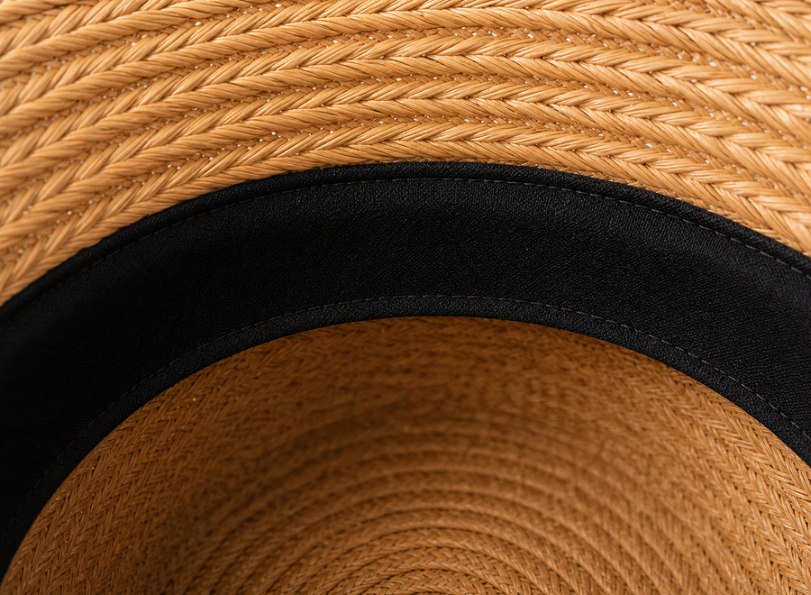 Inside of the sun hat showing the comfortable black inner band